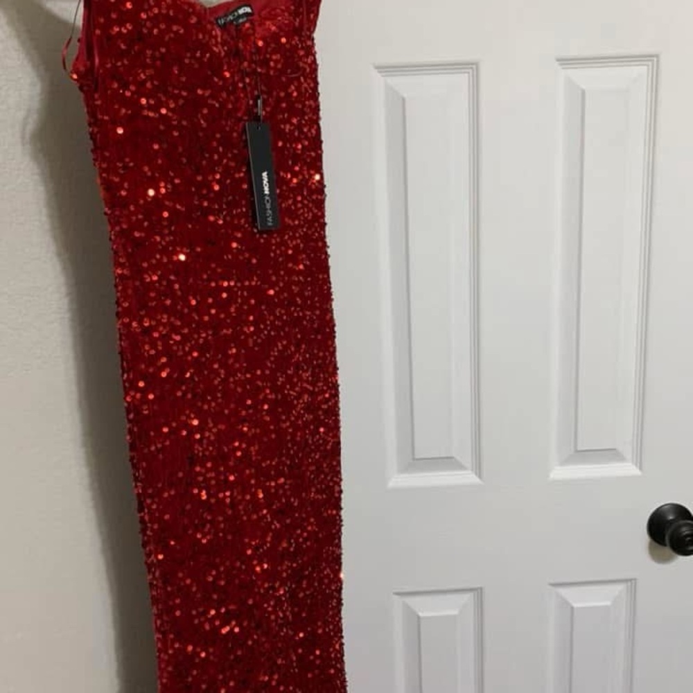 Velvet Sparkling Red Evening Dress